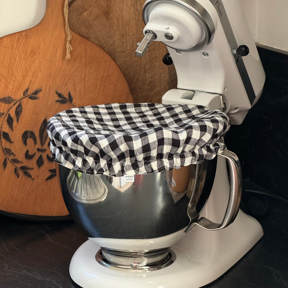 Black & White Linen Gingham Reversible Bowl Cover