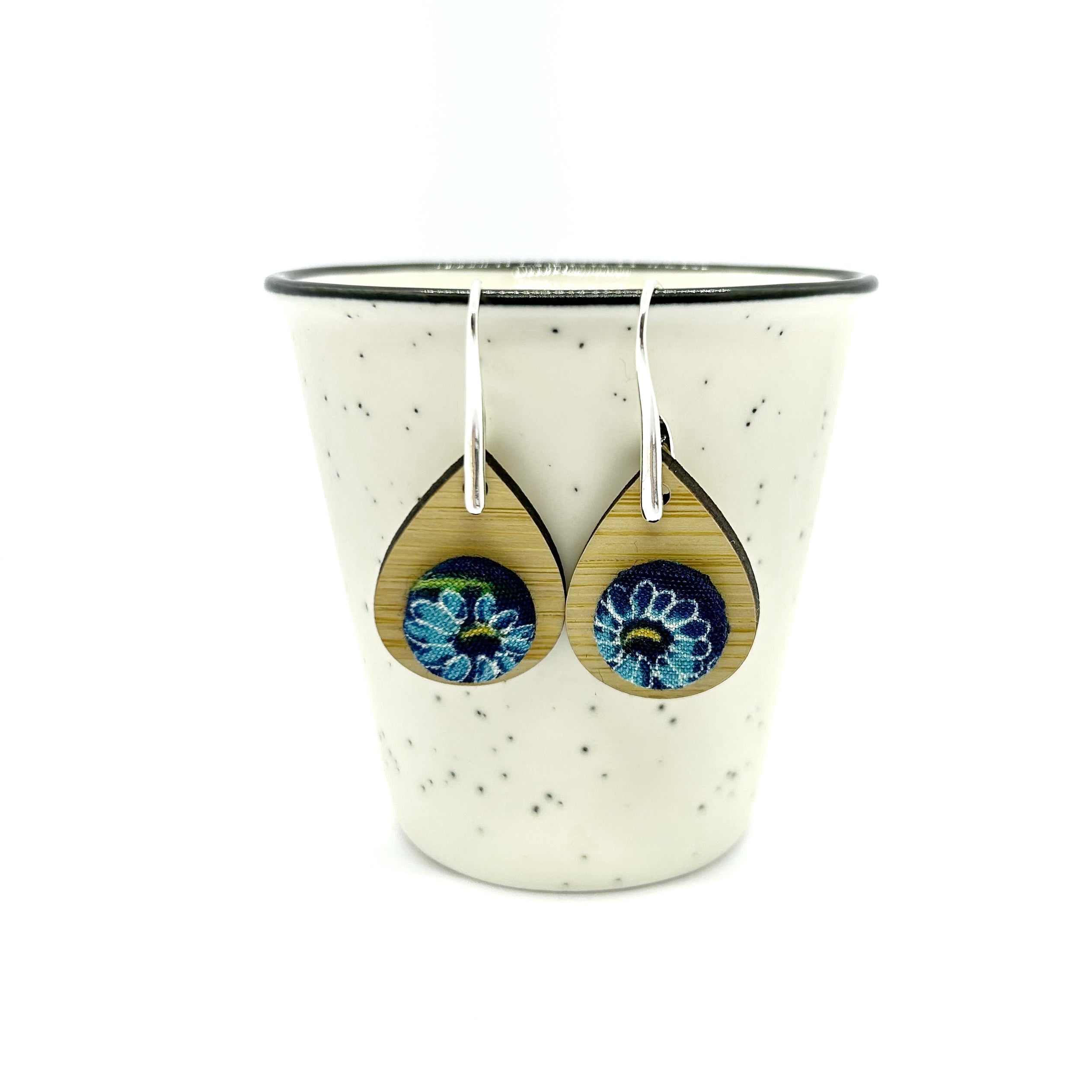 Kimono Tear Drop Bamboo Earrings - Blue