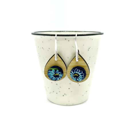 Kimono Tear Drop Bamboo Earrings - Blue