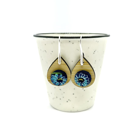 Kimono Tear Drop Bamboo Earrings - Blue