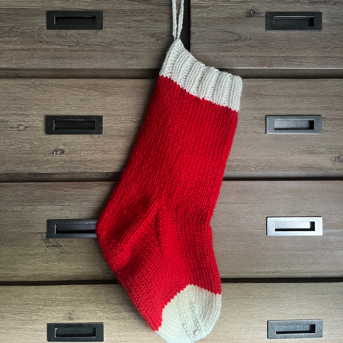 Hand knit chunky merino wool Christmas stocking