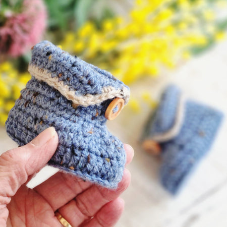 Baby Booties | Blue Tweed | Newborn | Crochet | Knit | Shoes | Socks