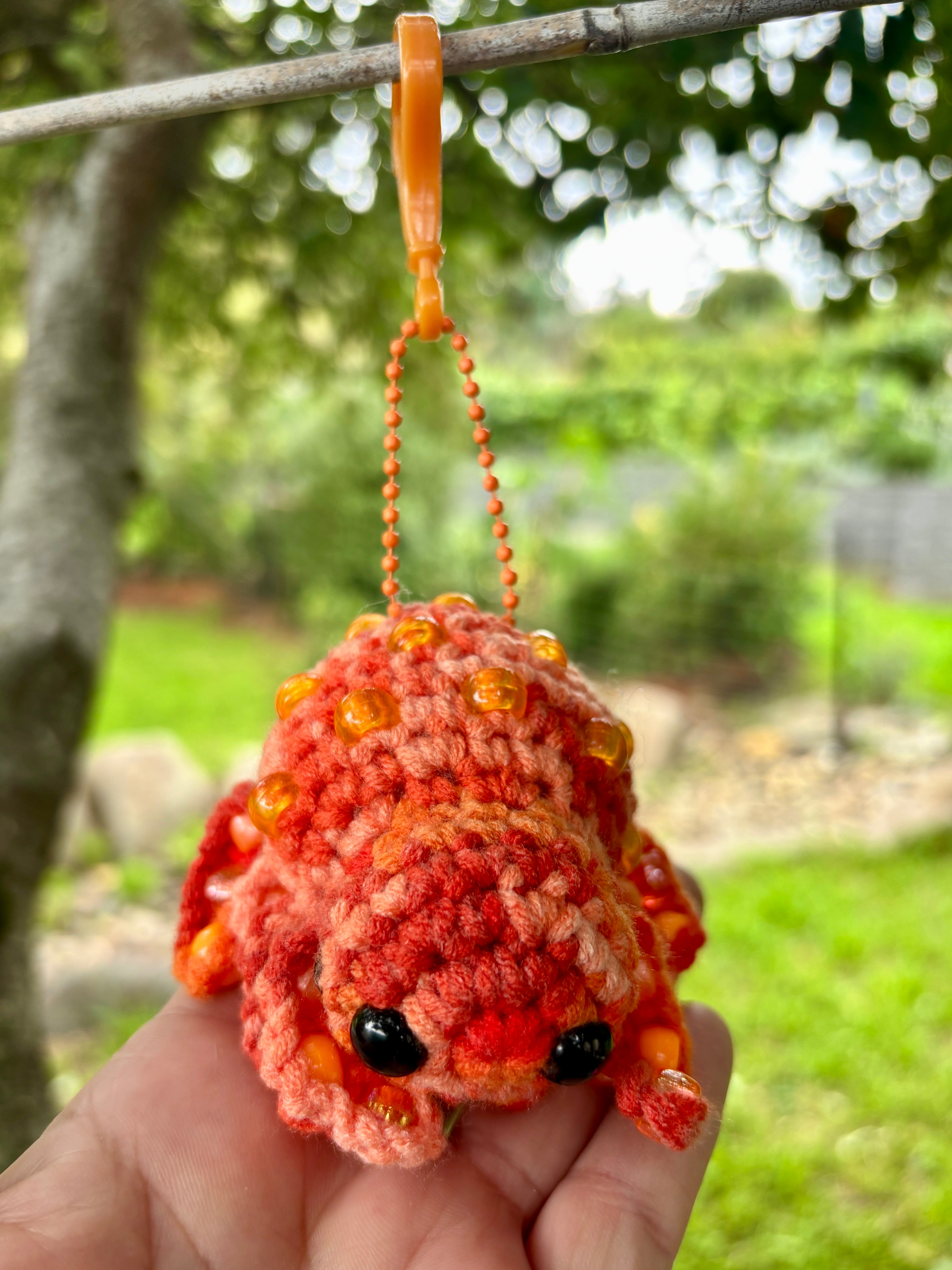 Spider Beaded Fidget Crochet Toy Orange Keychain Bag Tag