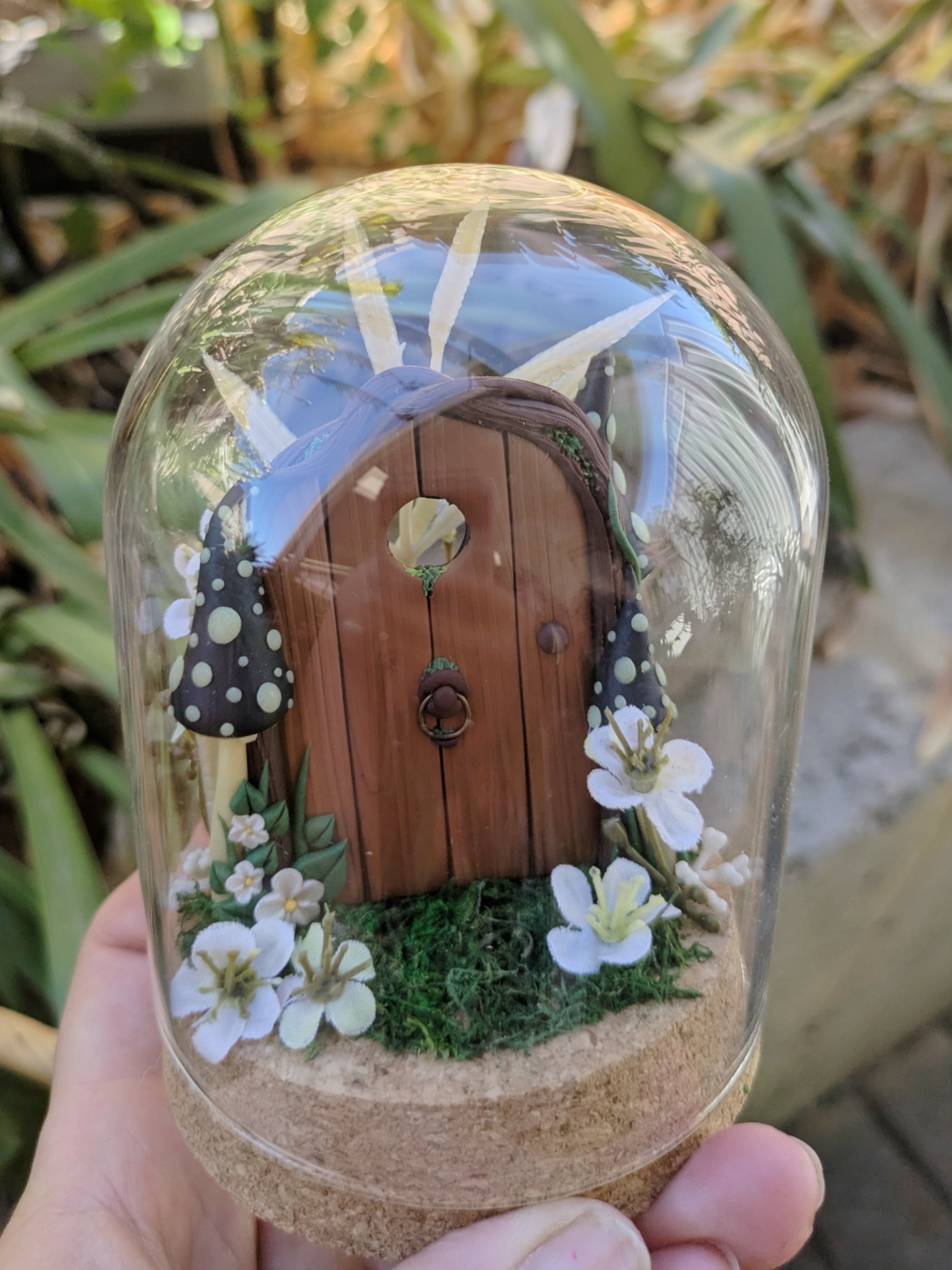 Hand Sculpted Dark Forest Fairy Door in Glass Dome