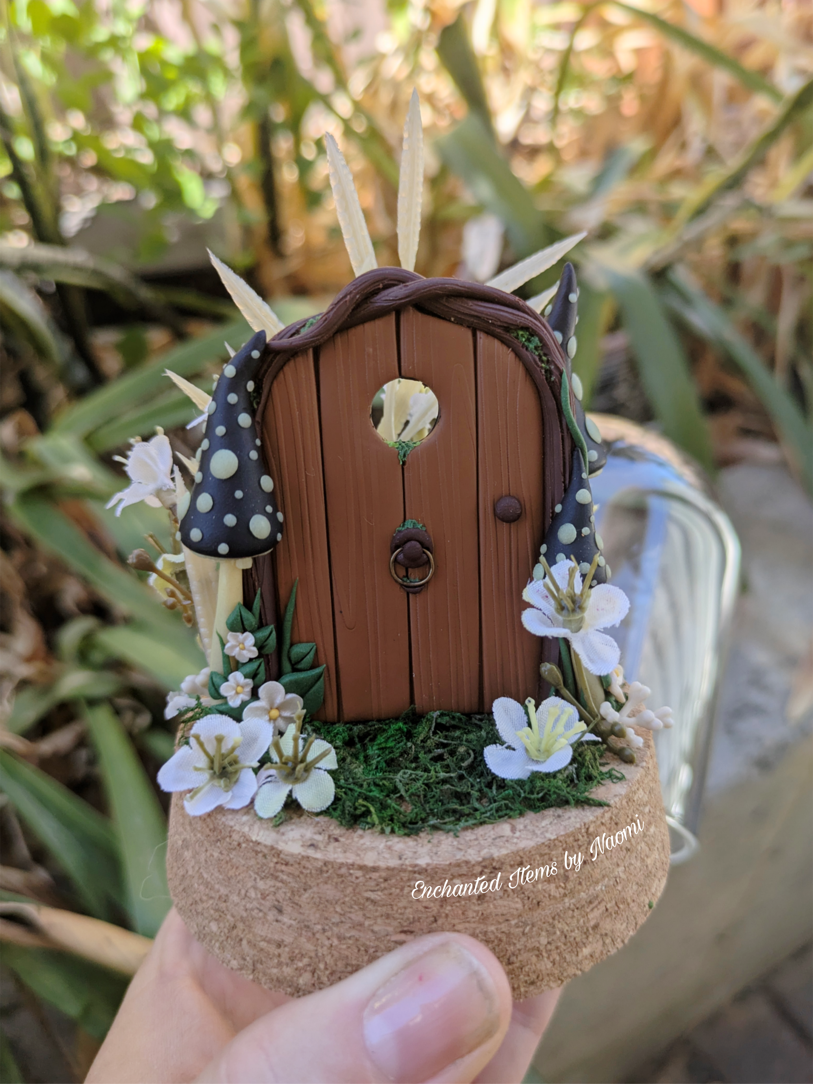 Hand Sculpted Dark Forest Fairy Door in Glass Dome