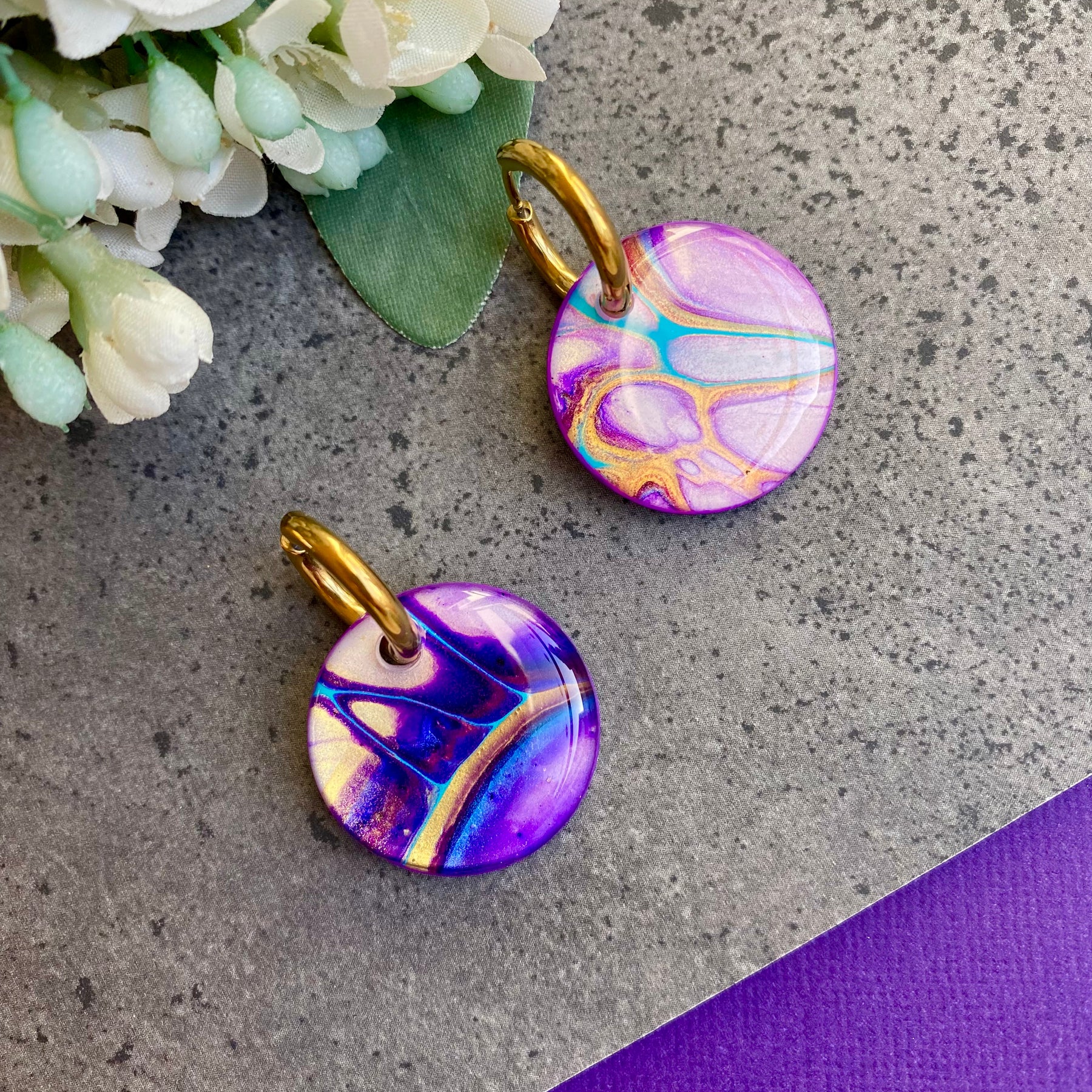 Turquoise Purple Huggie Hoop Earrings