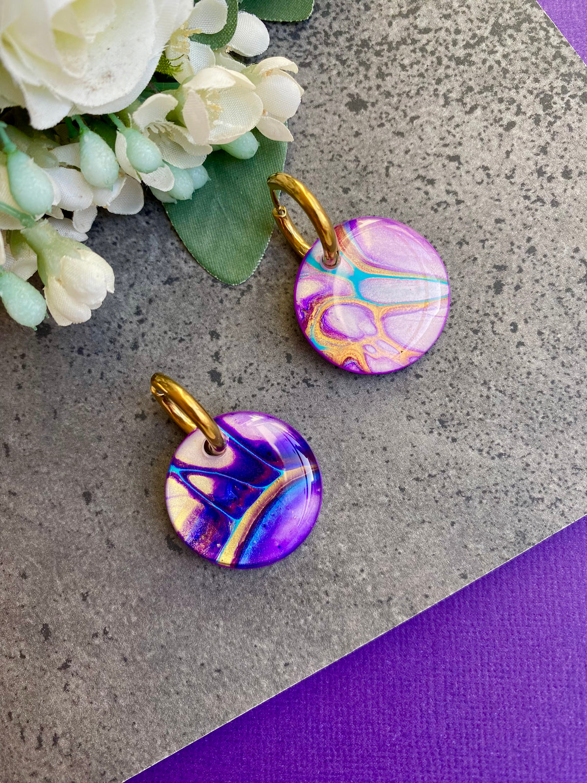 Turquoise Purple Huggie Hoop Earrings