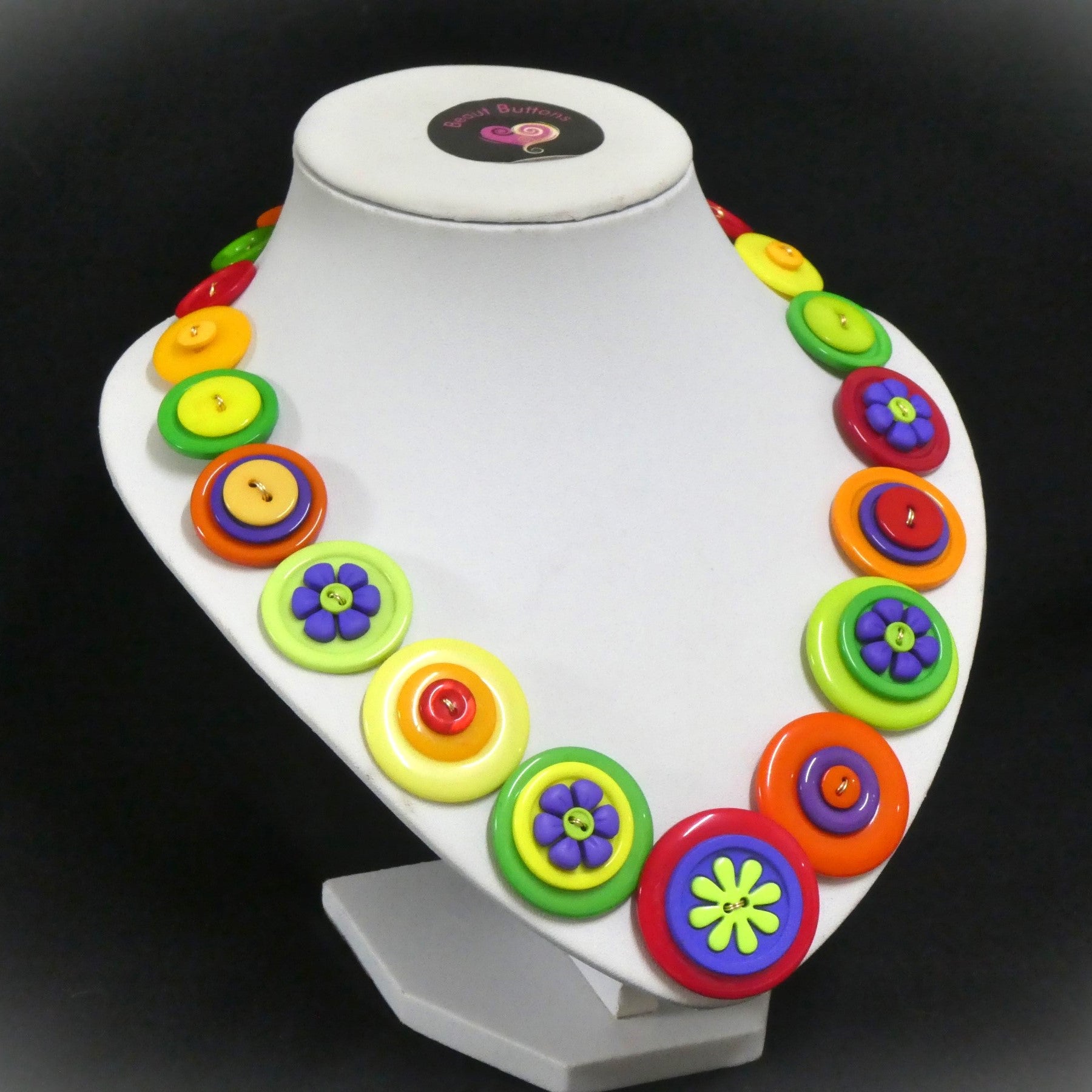 Button necklace - Summer Flowers