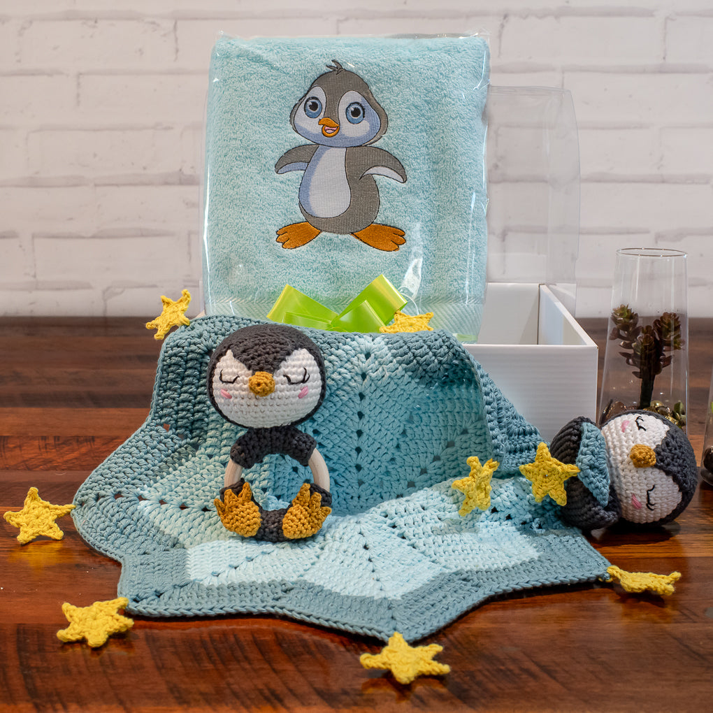 Baby Gift Sets - Lovey, Towel and Rattle - Penguin