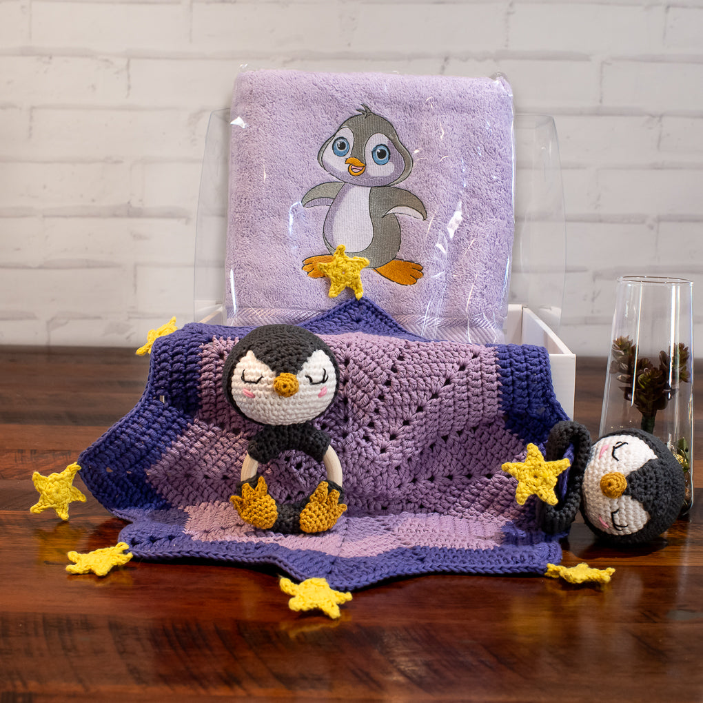 Baby Gift Sets - Lovey, Towel and Rattle - Penguin