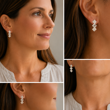 Textured Sterling Silver Triple Square Earrings