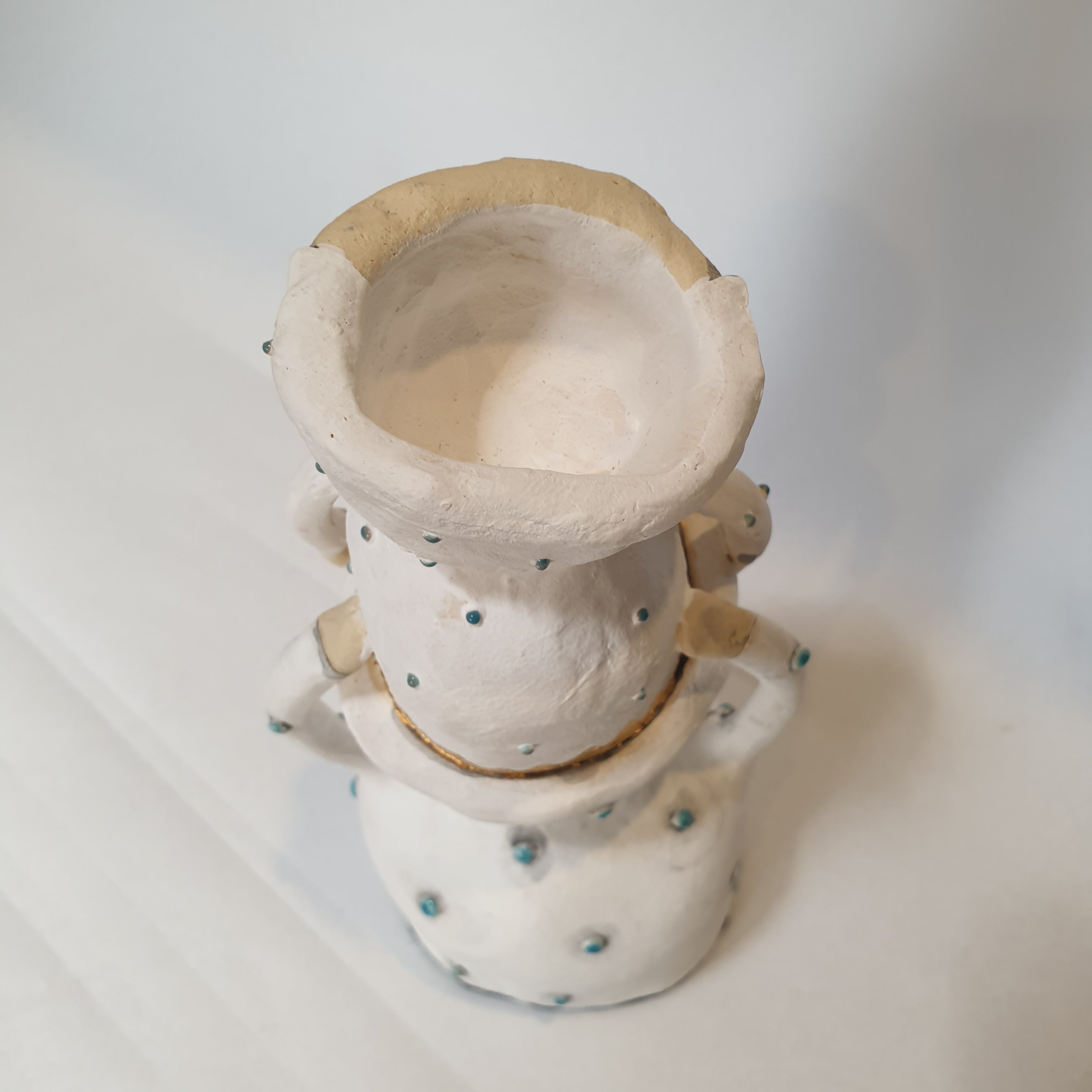 piggyback clay candlestick, white and green