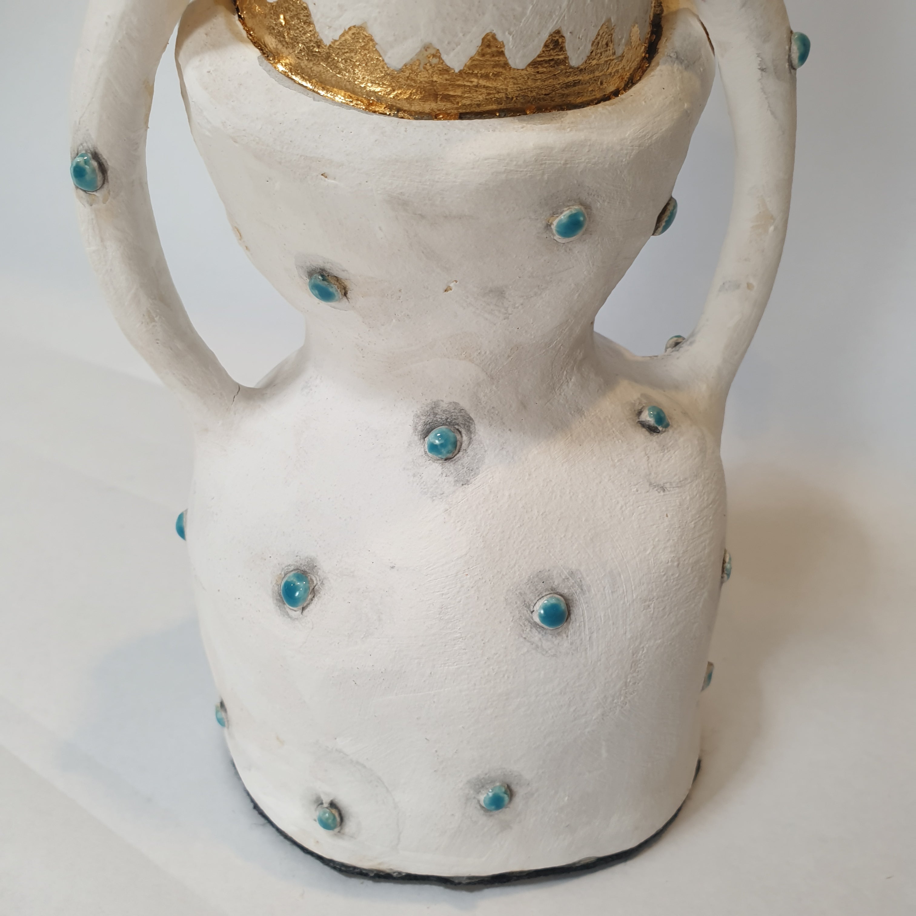 piggyback clay candlestick, white and green