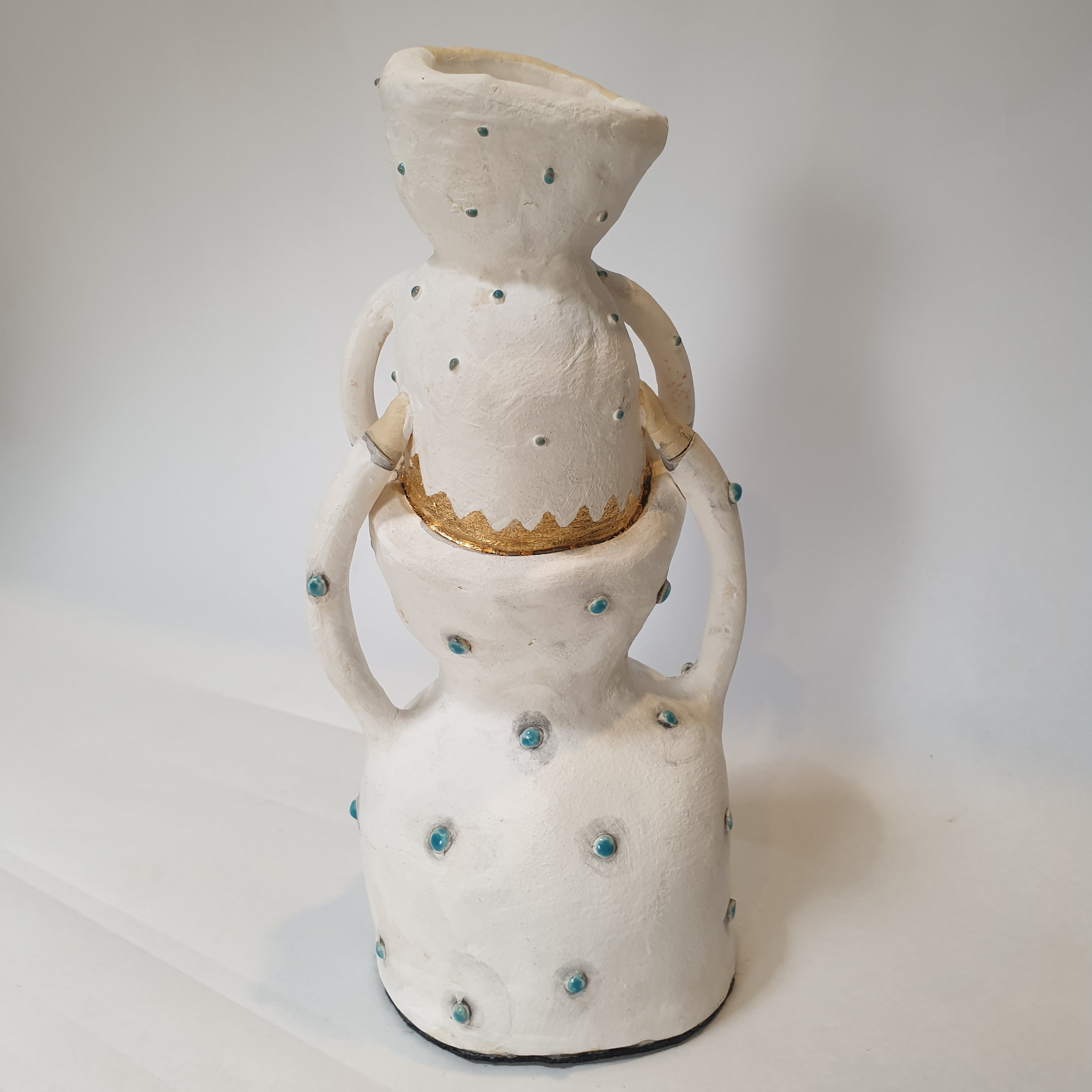 piggyback clay candlestick, white and green