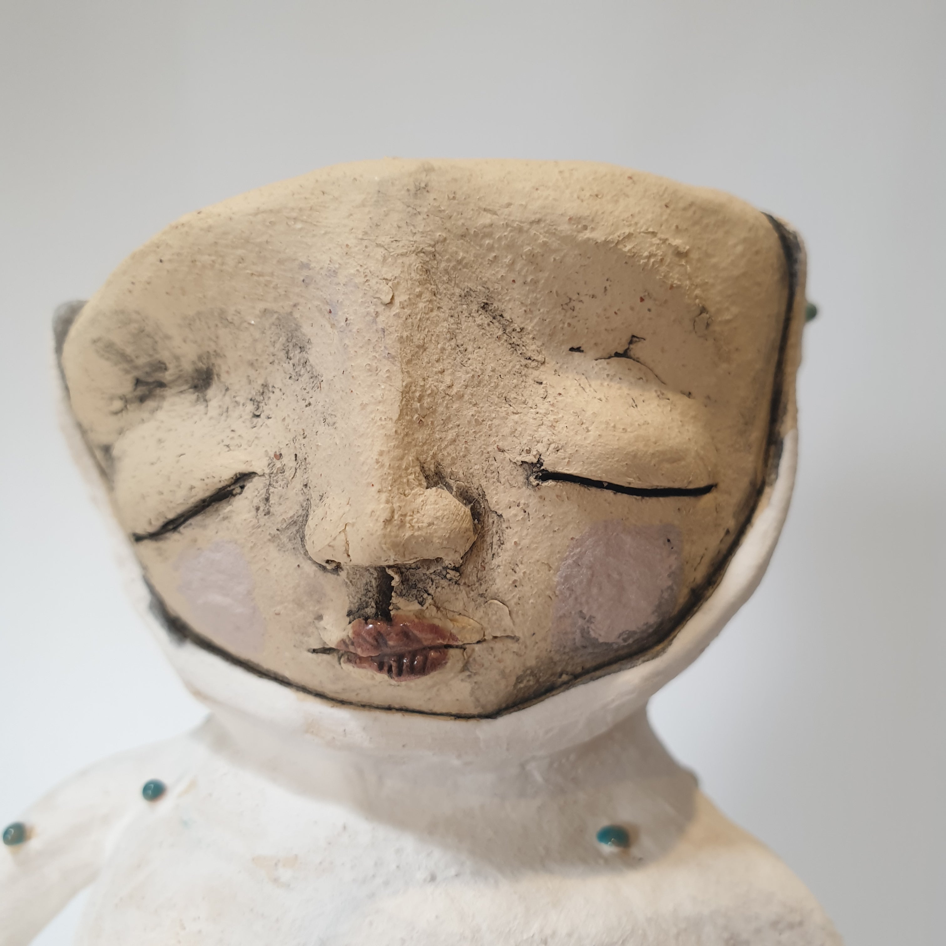 piggyback clay candlestick, white and green