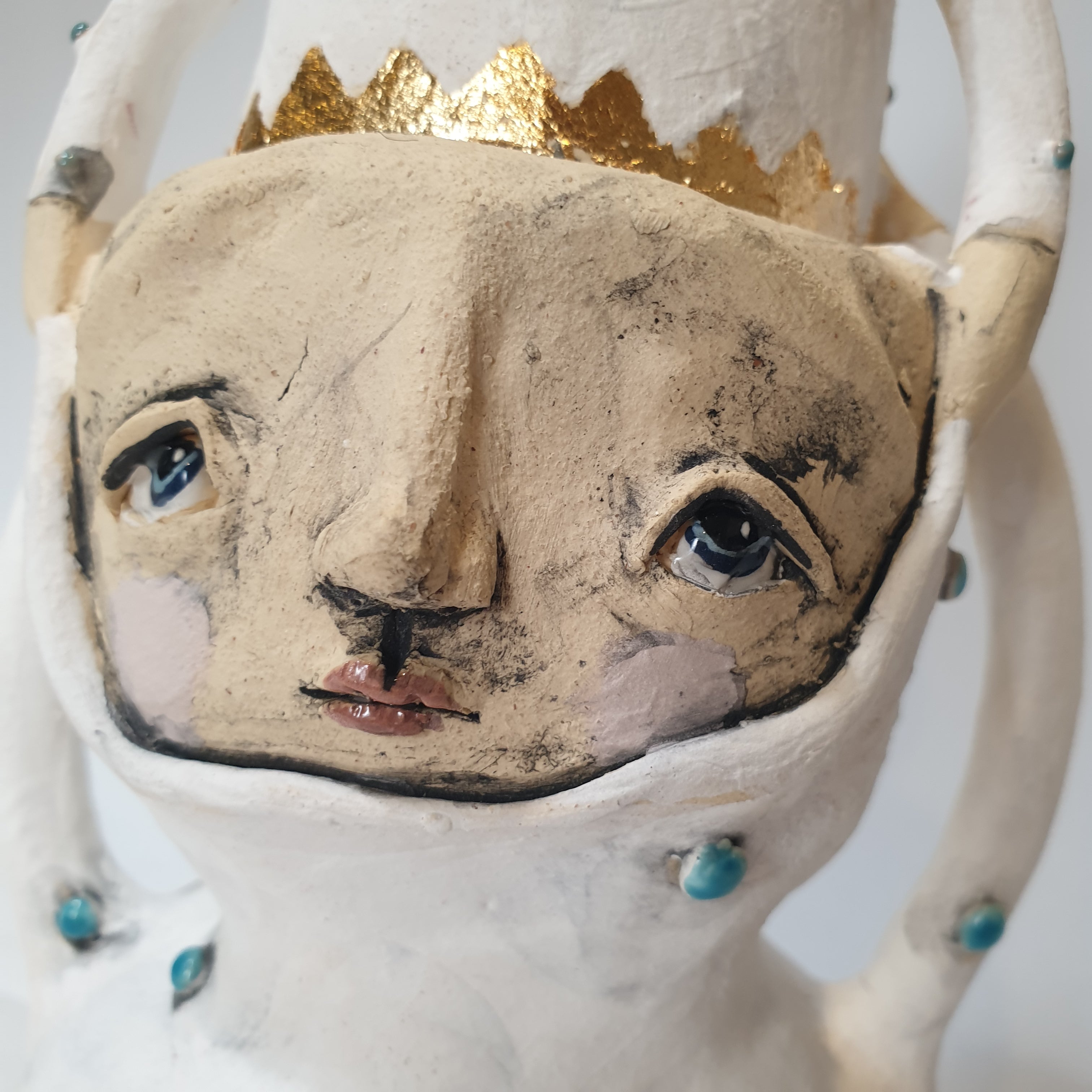 piggyback clay candlestick, white and green