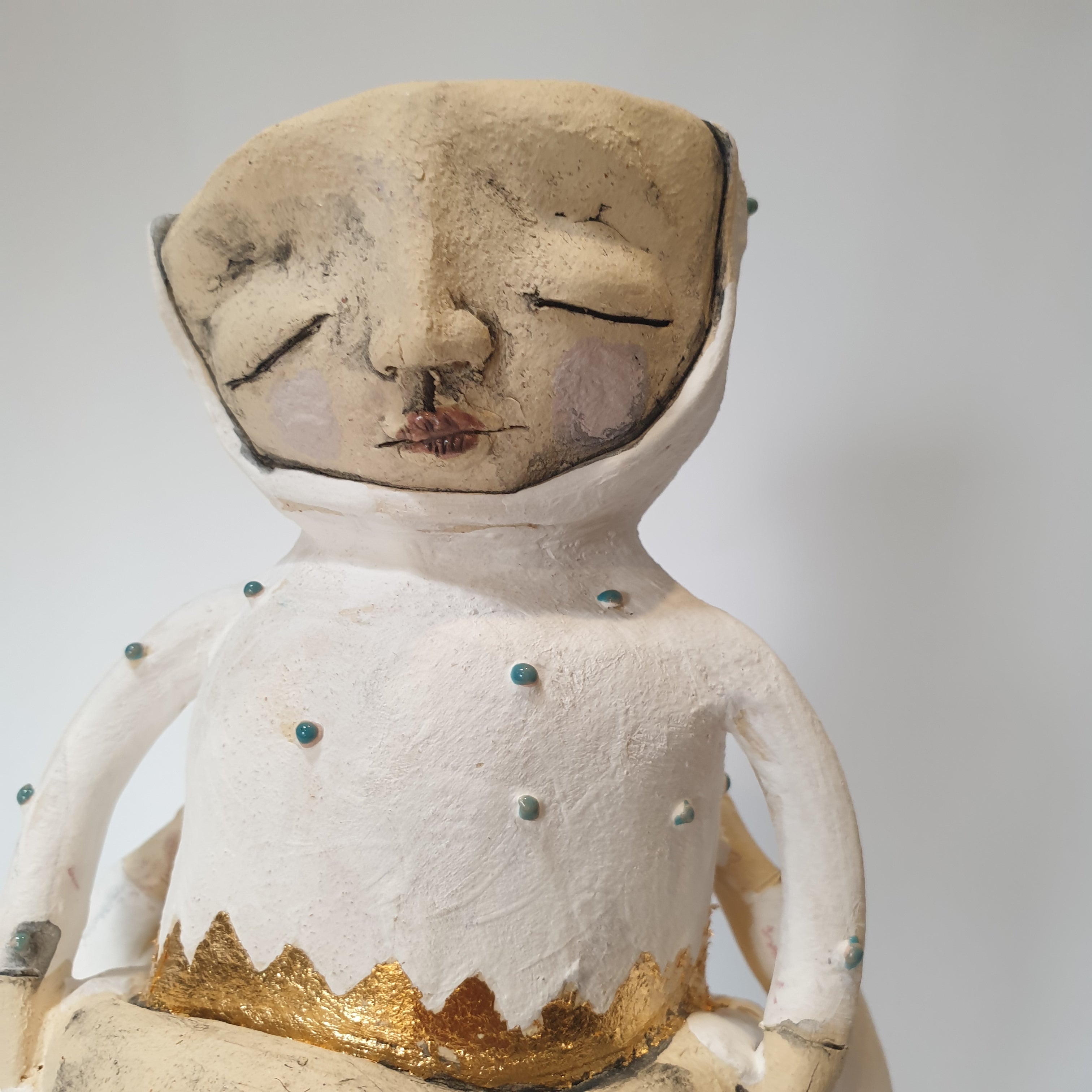 piggyback clay candlestick, white and green