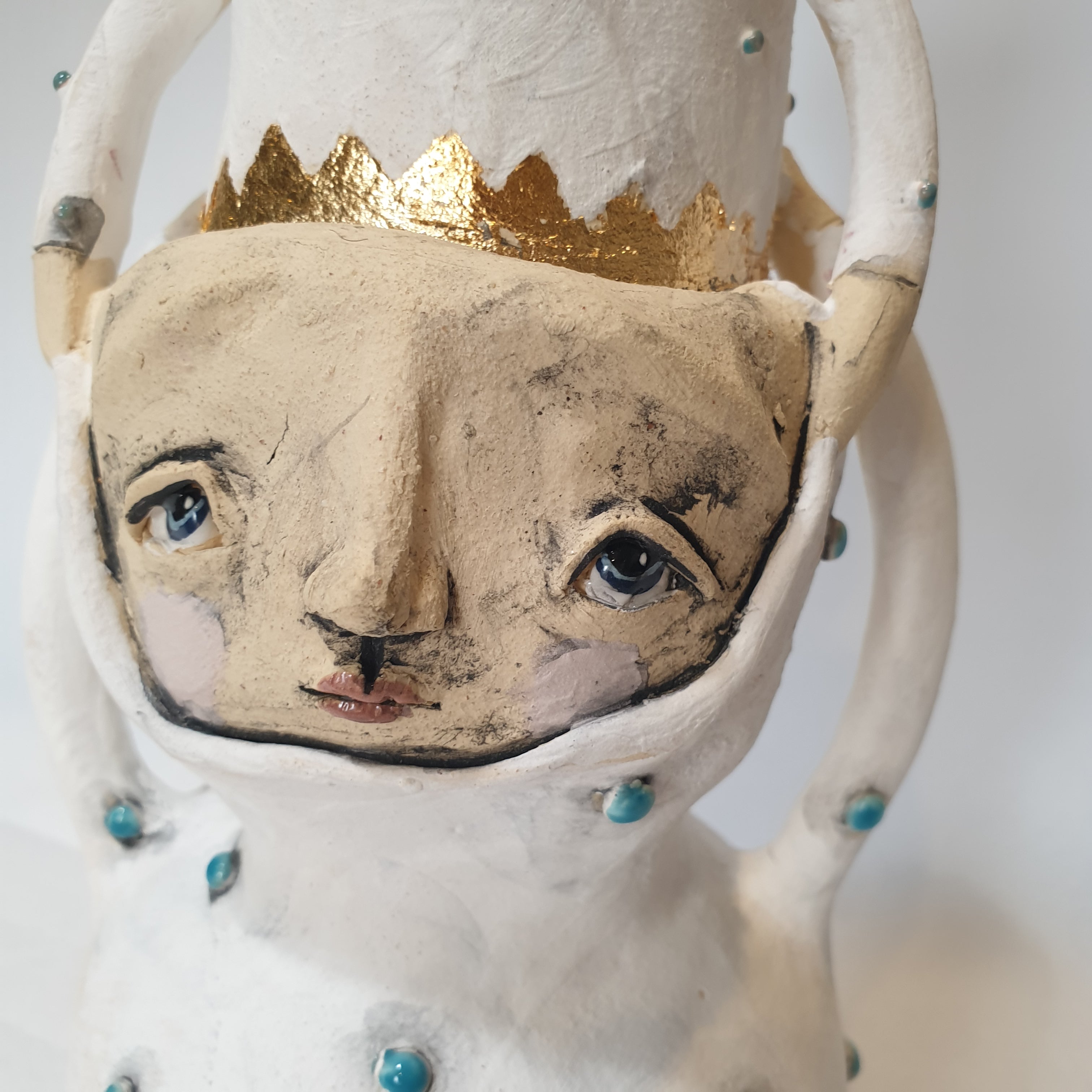 piggyback clay candlestick, white and green