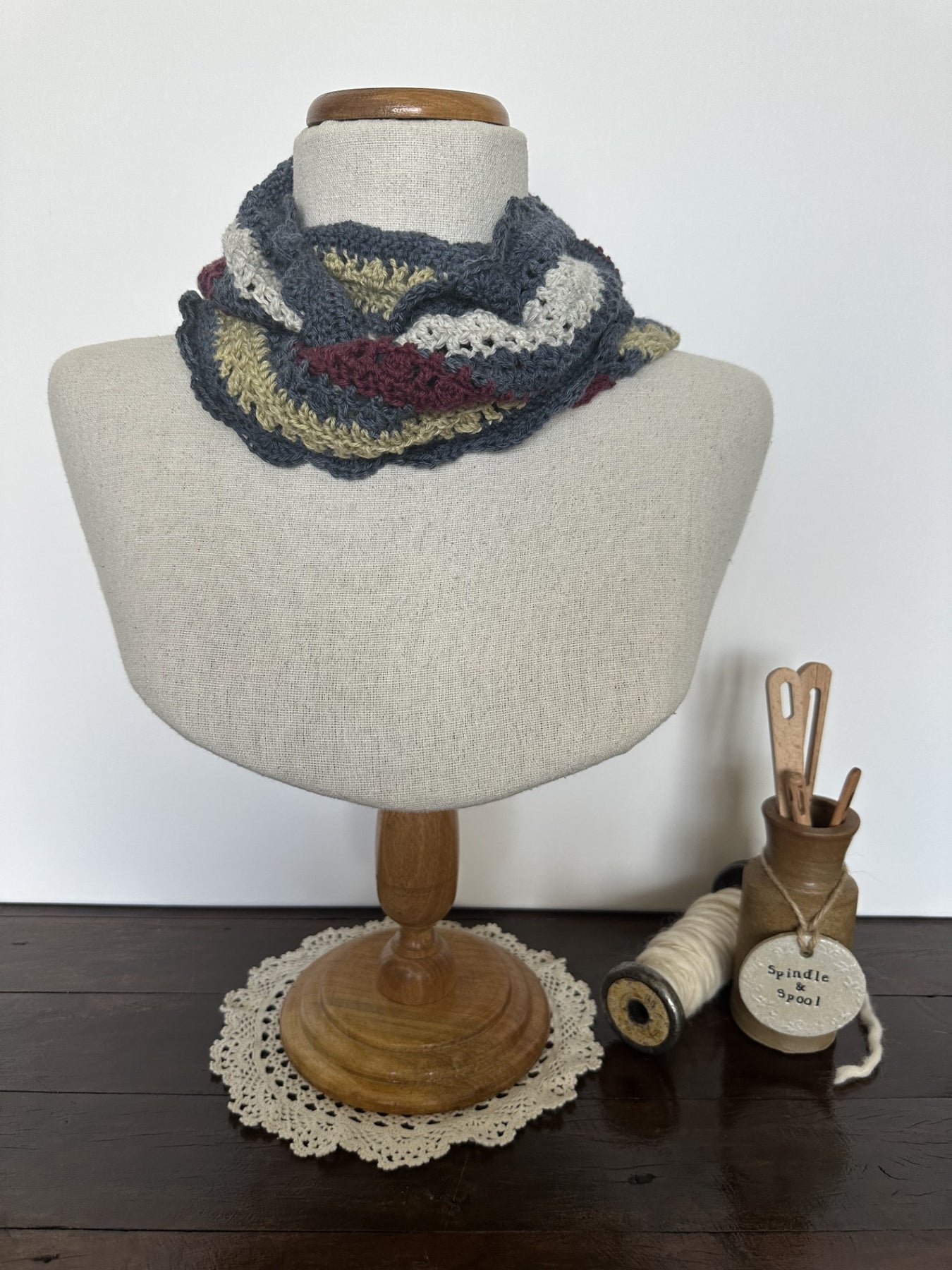‘Juniper’ Wool & Silk Crocheted Cowl/Neck Warmer