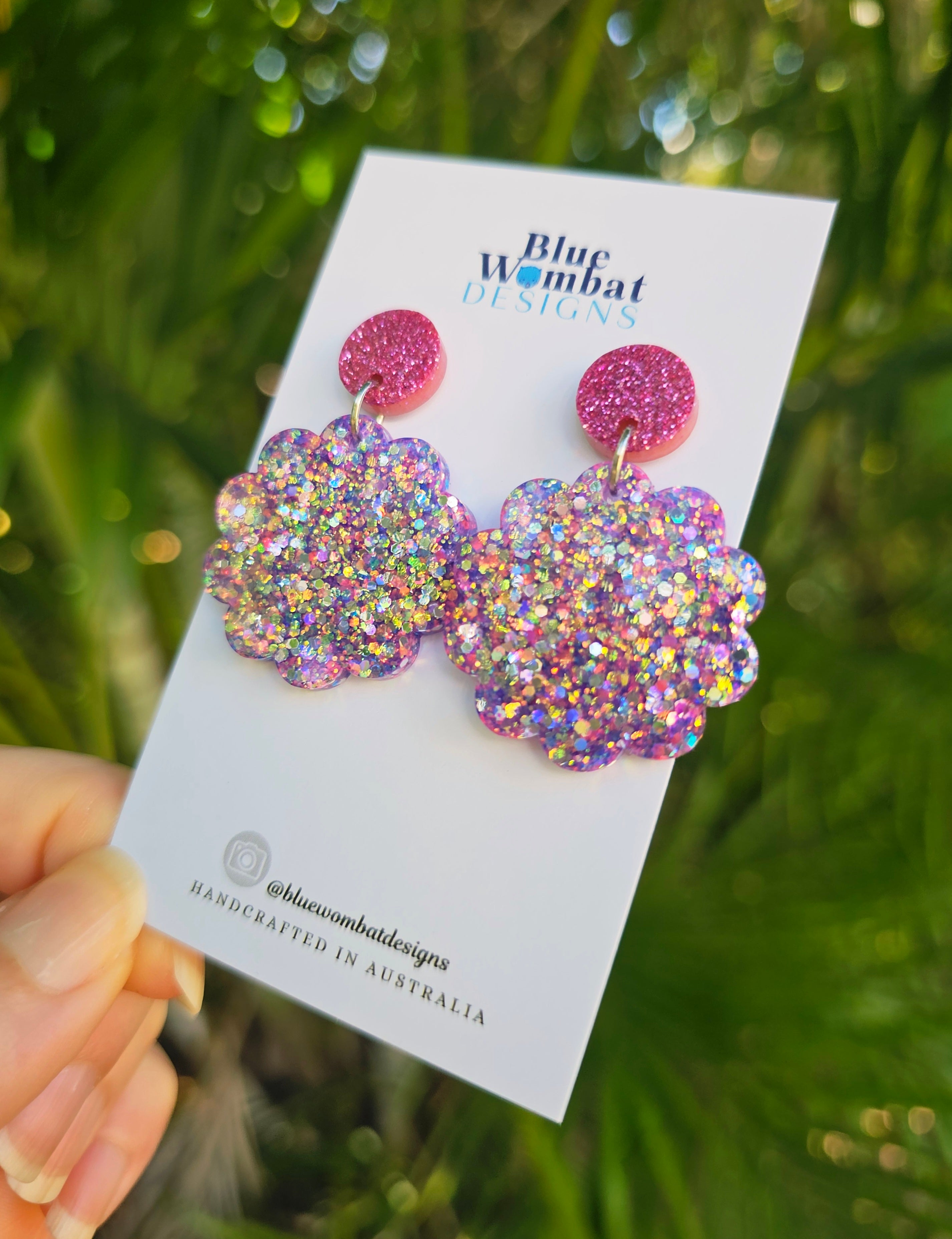 Sparkle Glitter Resin Scallop Dangle Earrings