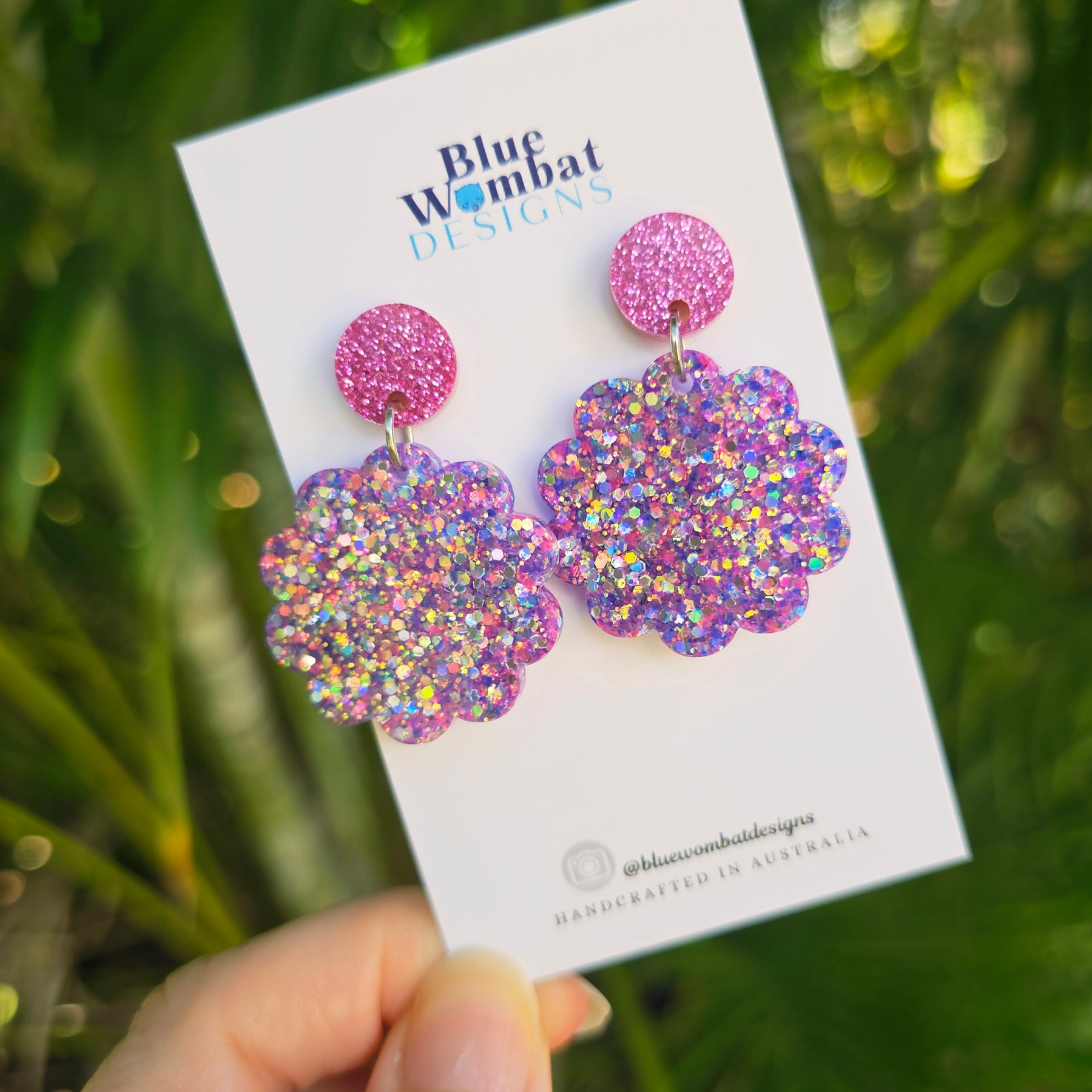 Sparkle Glitter Resin Scallop Dangle Earrings