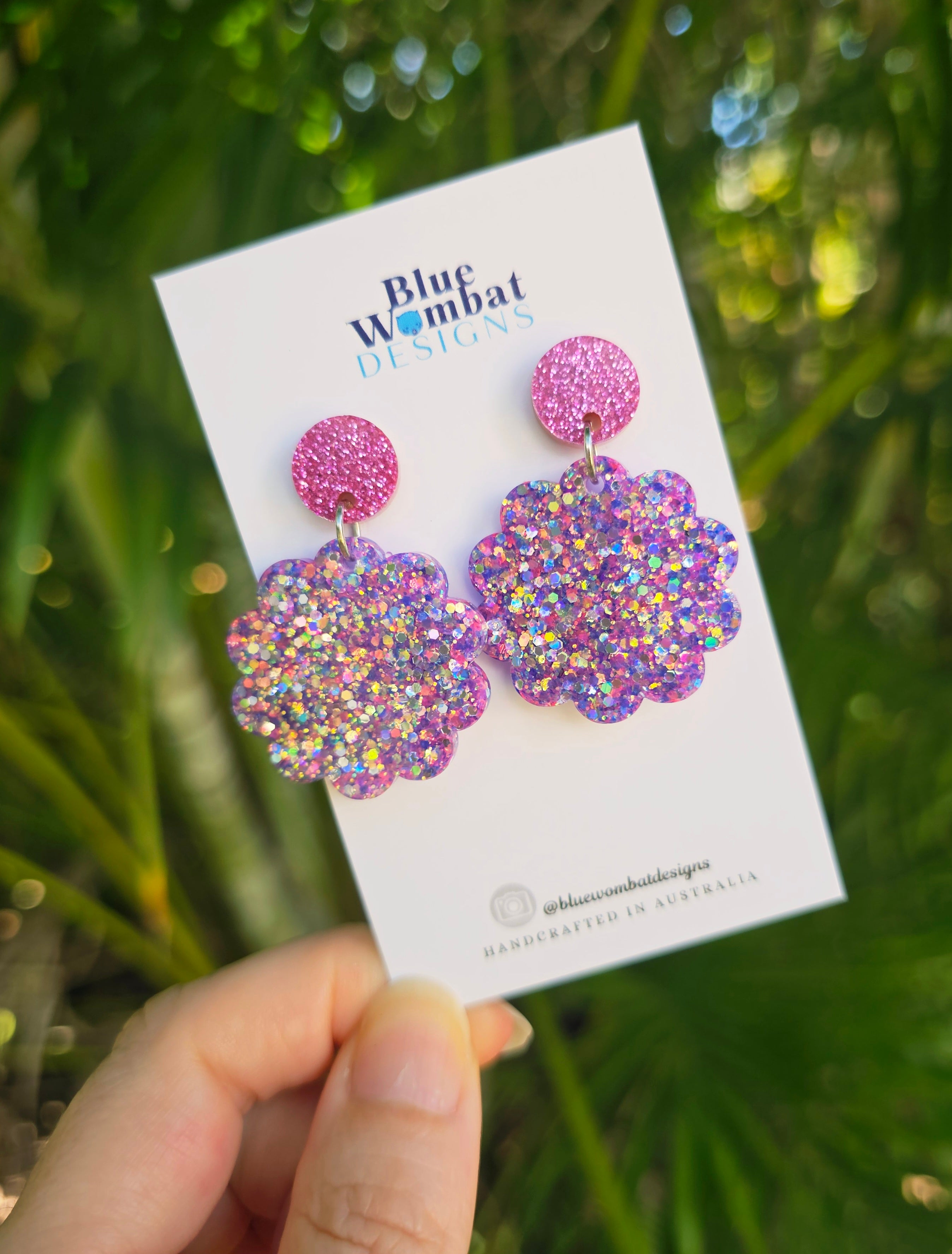 Sparkle Glitter Resin Scallop Dangle Earrings