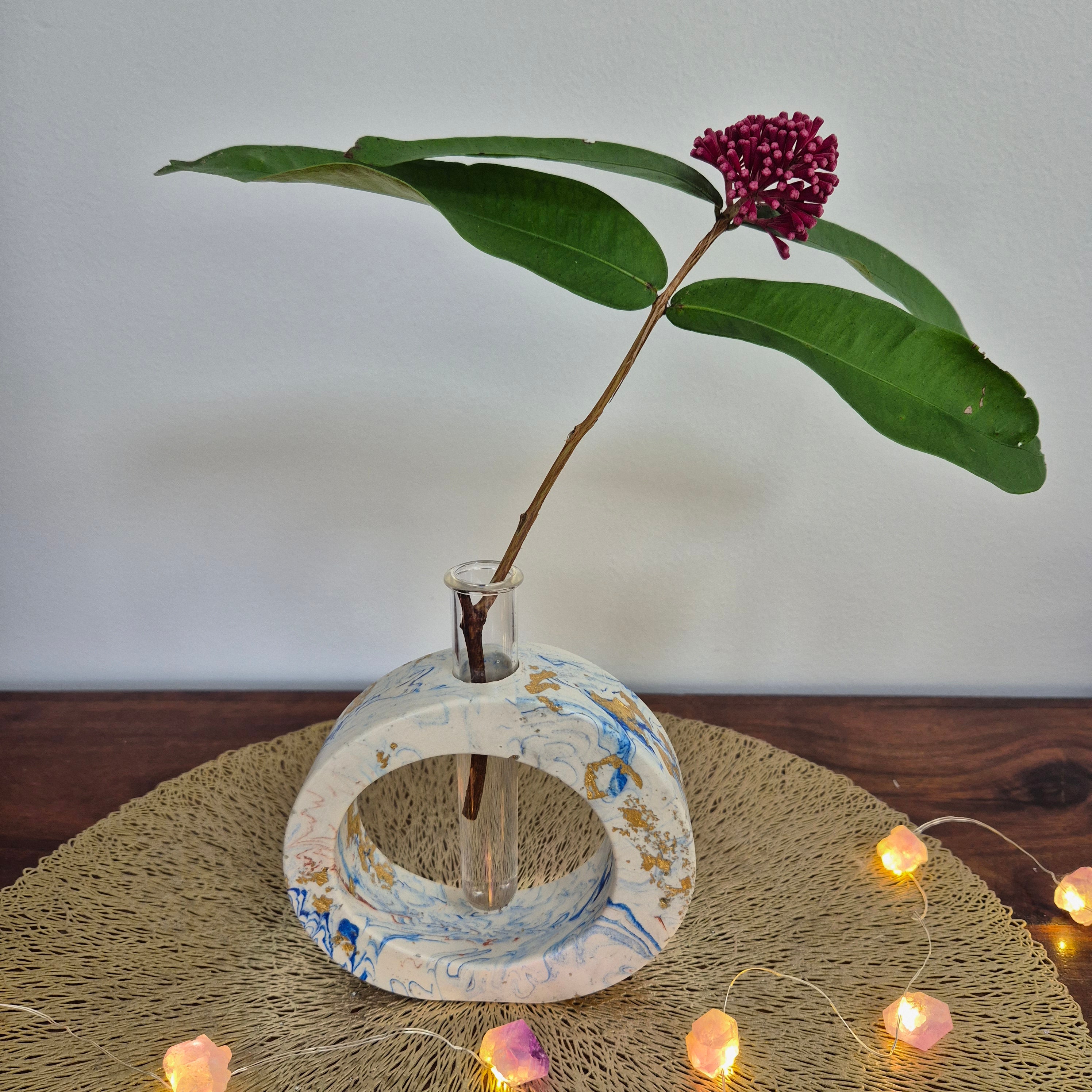 Blue and gold concrete test tube single stem vase