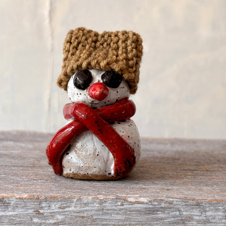 Ceramic Snowman with light-brown hand-knitted hat (26-14)