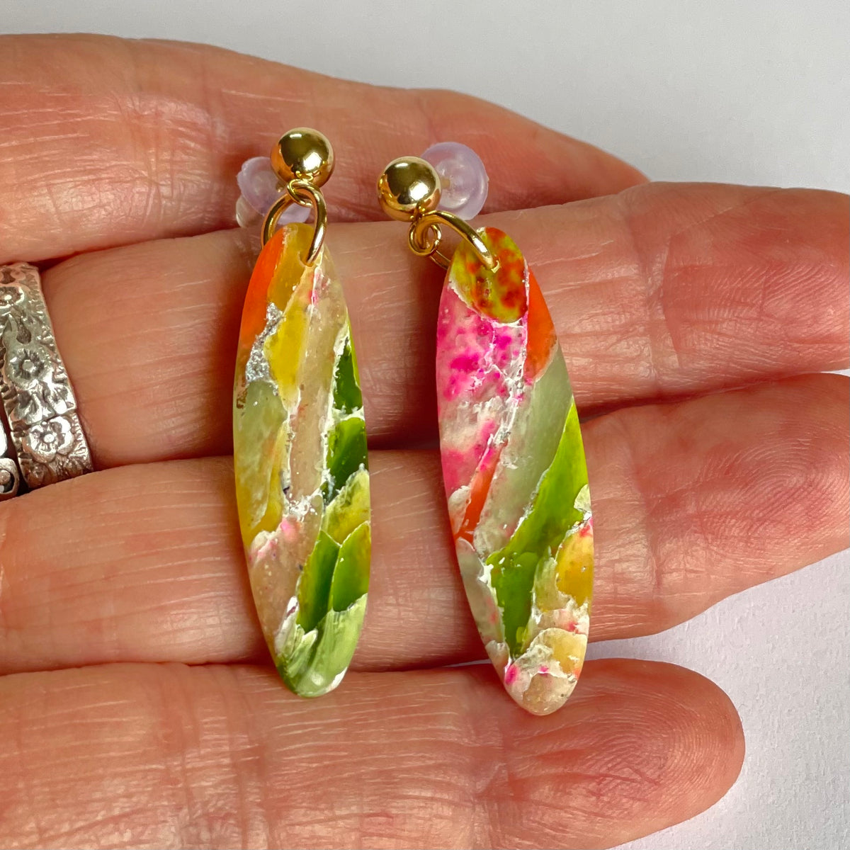Moss Agate Polymer Clay Studs - Stone Drops