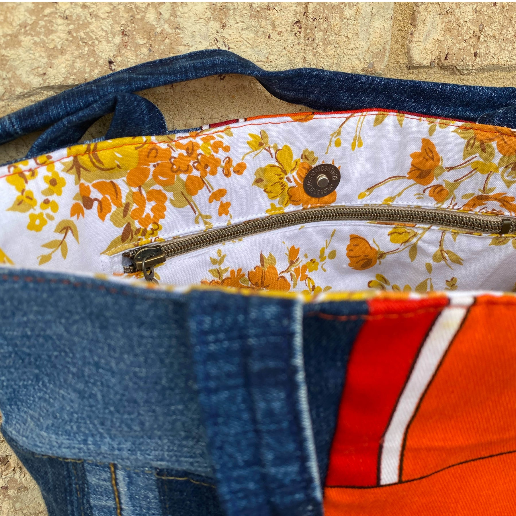 Radiant Rust Handmade Tote Bag Upcycled Vintage Fabrics & Denim