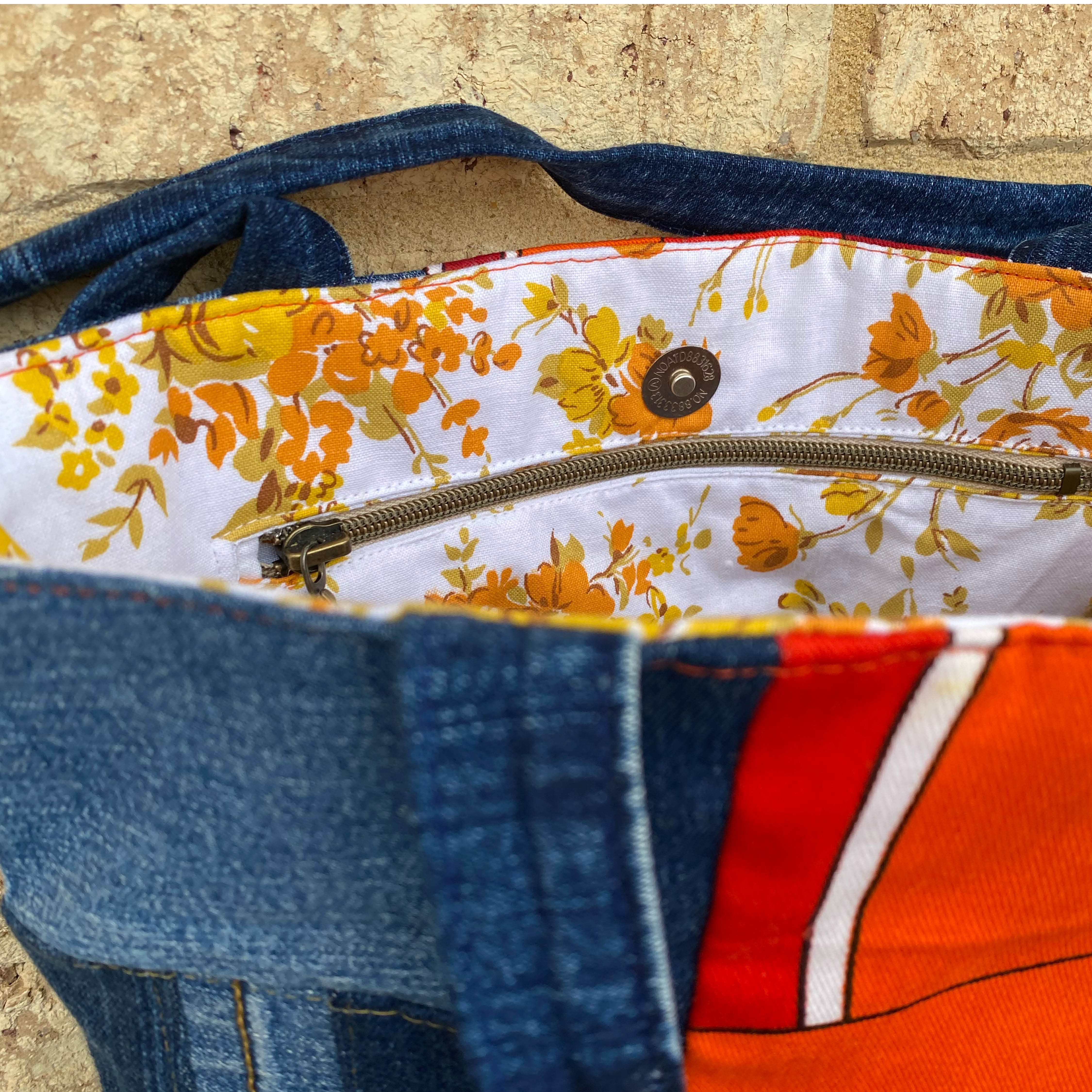 Radiant Rust Handmade Tote Bag Upcycled Vintage Fabrics & Denim