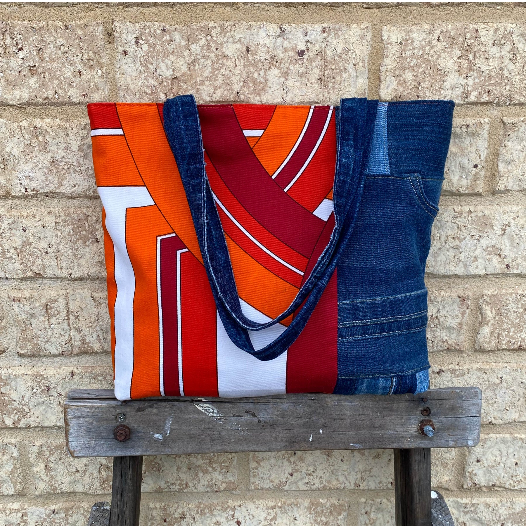 Radiant Rust Handmade Tote Bag Upcycled Vintage Fabrics & Denim