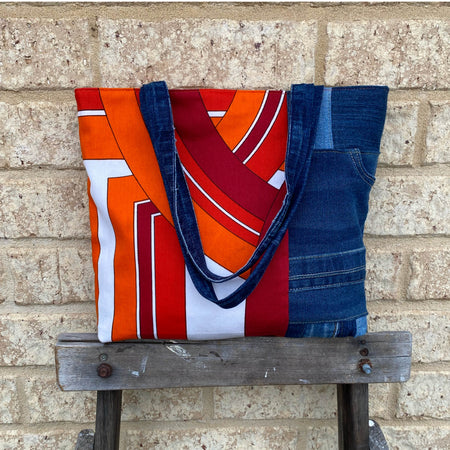Radiant Rust Handmade Tote Bag Upcycled Vintage Fabrics & Denim