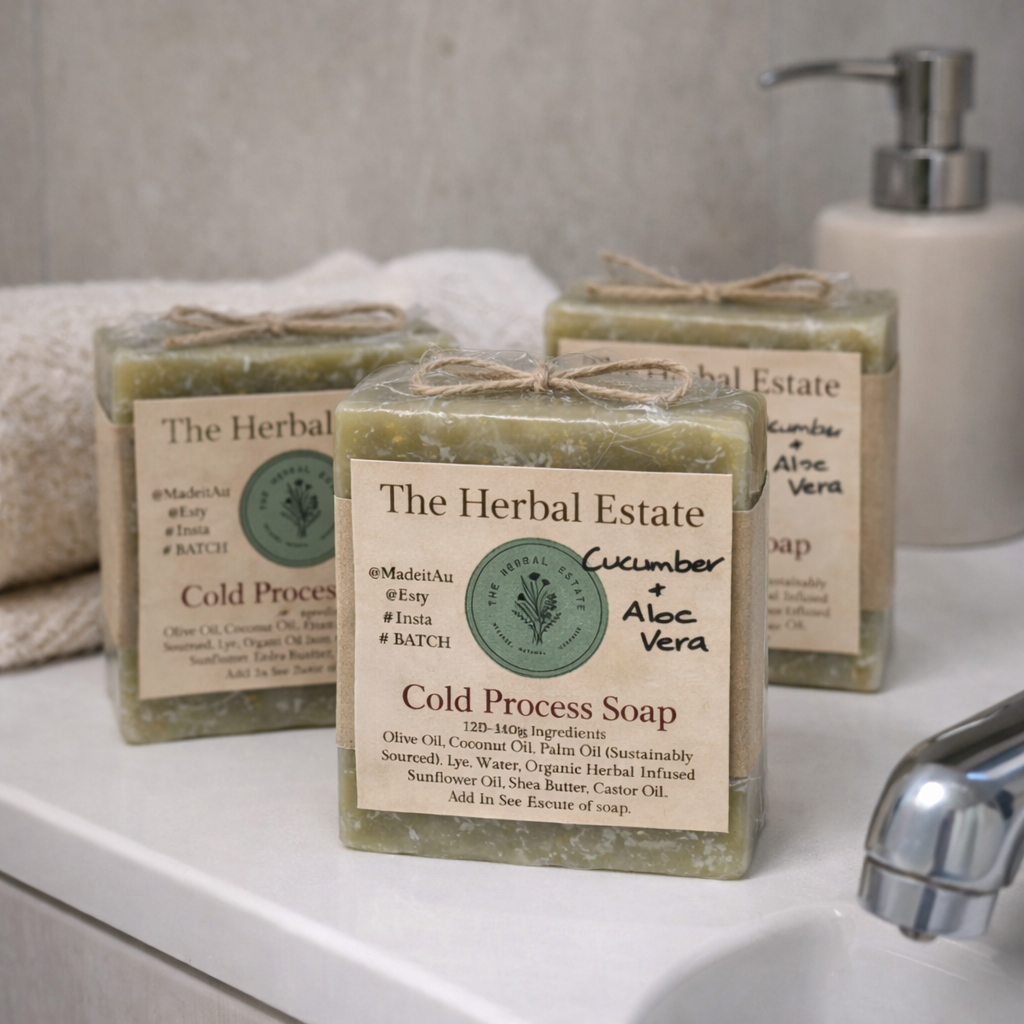 2 bars of Cucumber & Aloe Cold Processed Soap 120g each