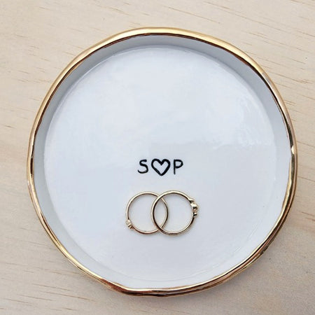 Personalised ring dish with gold or silver and rim, Custom Wedding Gift, Anniversary Gift