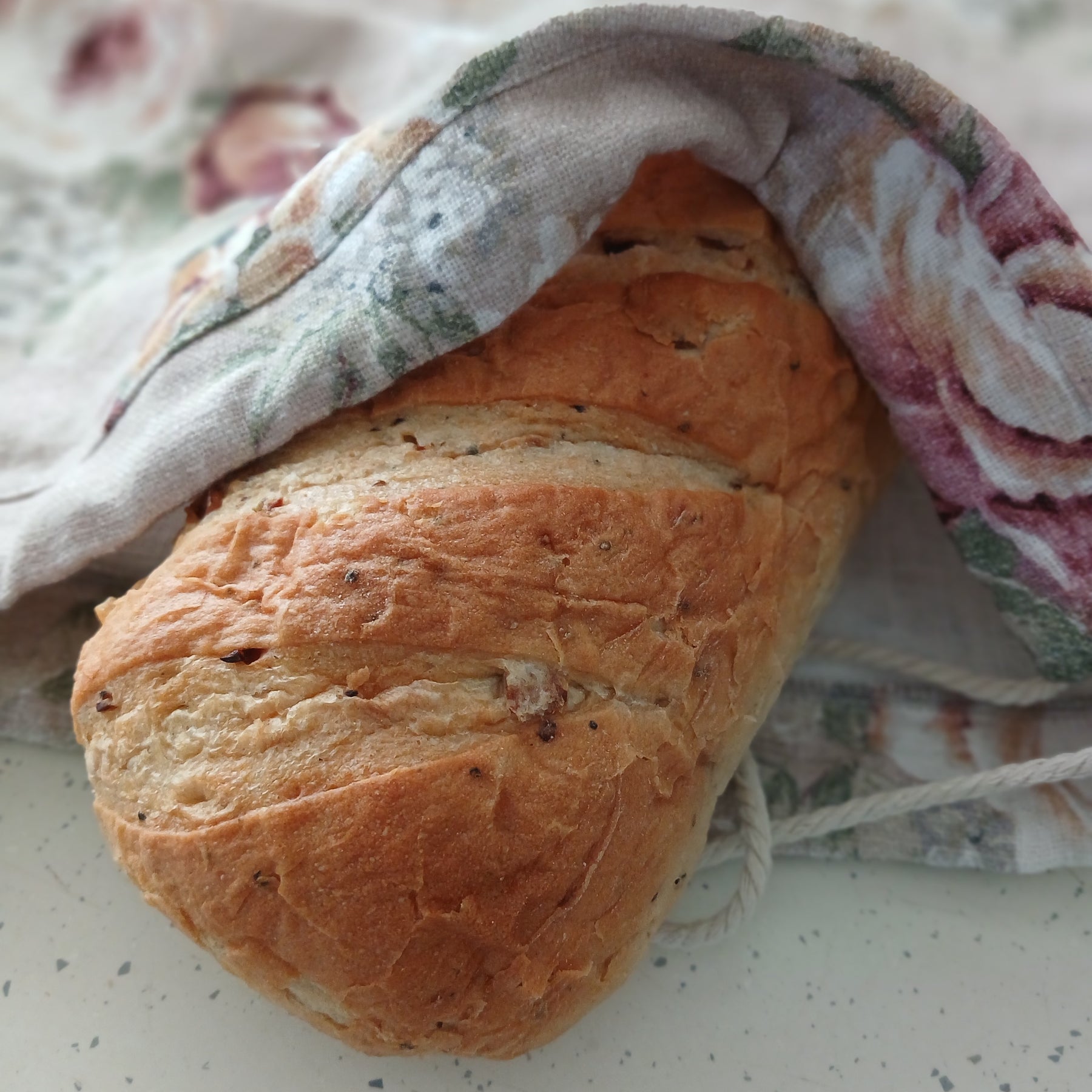 Reusable Linen Bread Bag - English Rose Print
