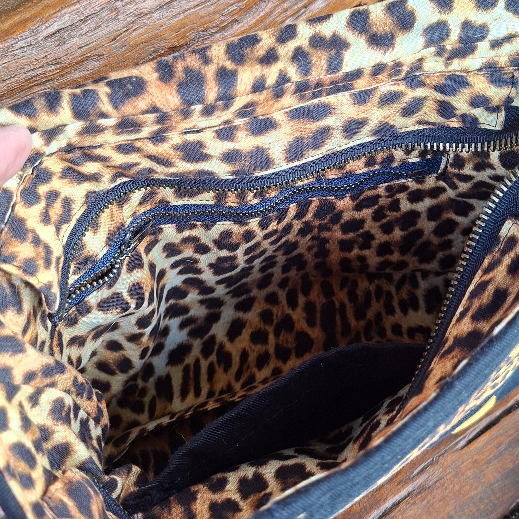 Leopard & Black Denim Upcycled Messenger Bag