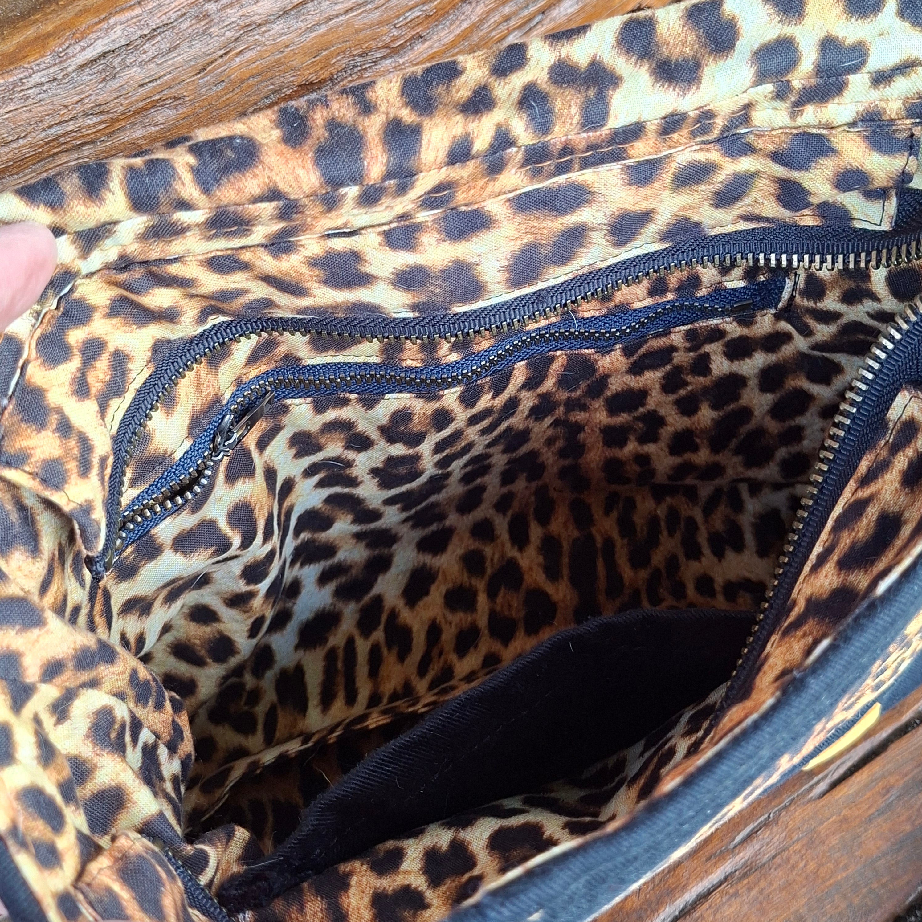 Leopard & Black Denim Upcycled Messenger Bag