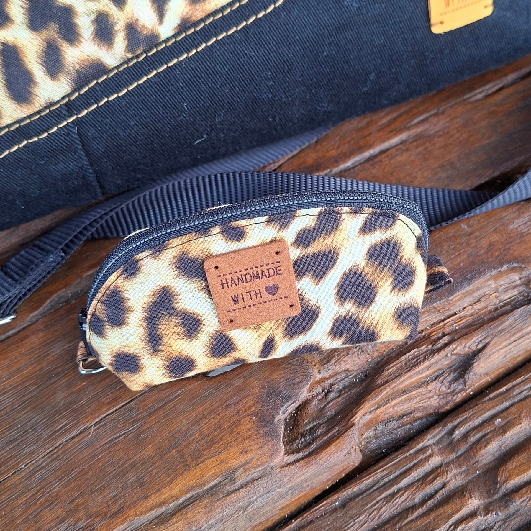 Leopard & Black Denim Upcycled Messenger Bag