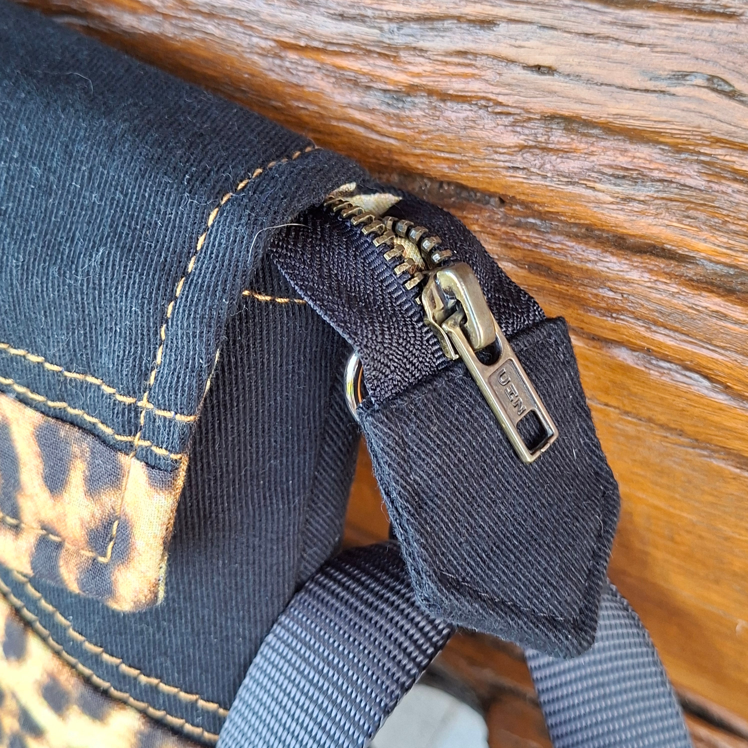 Leopard & Black Denim Upcycled Messenger Bag
