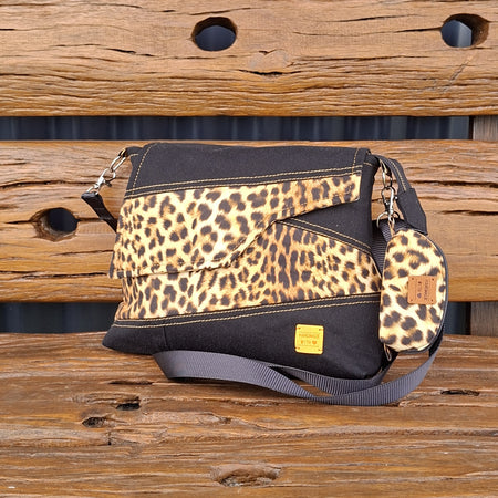 Leopard & Black Denim Upcycled Messenger Bag