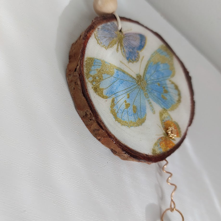 Crystal Suncatcher, Handmade Window Hanging, Butterfly Wood Art