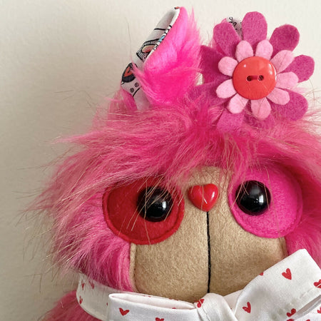 Littlebear Plush Pink Valentines 18cm Handmade Unique Decorative Fur Bear