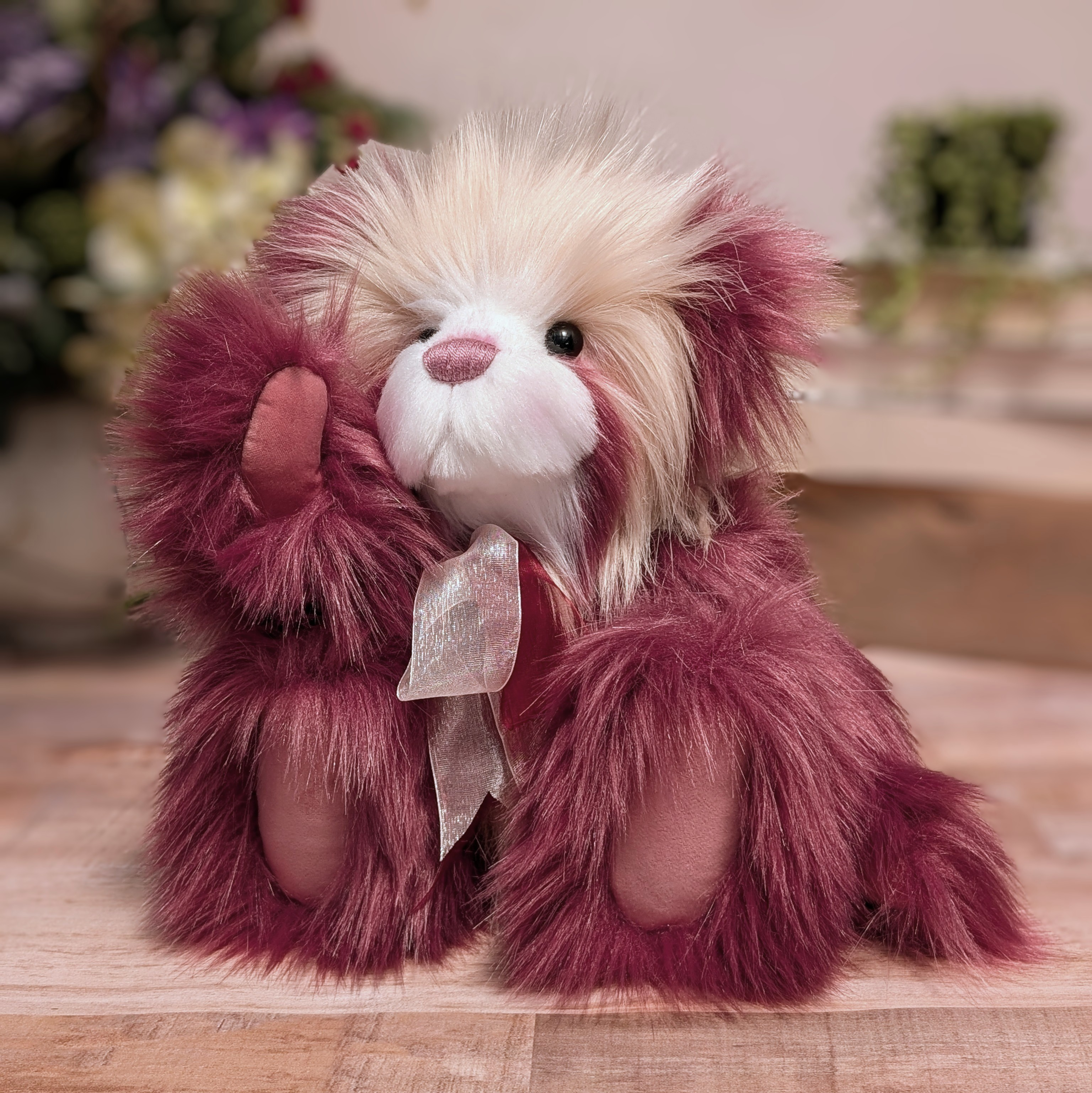 Handmade Raspberry Plush Artist Bear: Collectible One-of-a-Kind Teddy