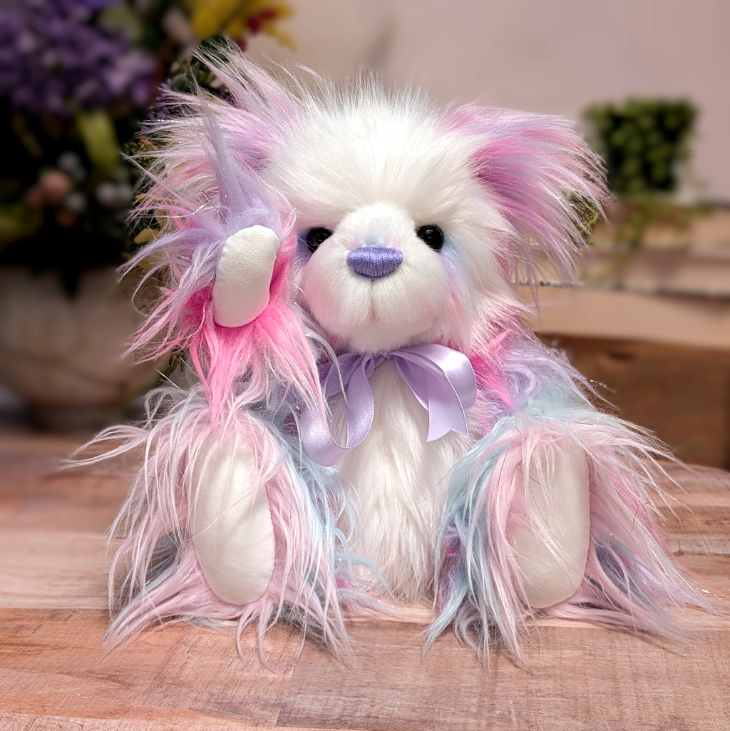 Handmade Rainbow Plush Artist Bear: Collectible One-of-a-Kind Teddy