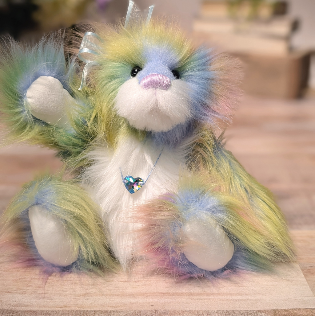 Handmade Rainbow Plush Teddy Bear: Collectible Artist Bear