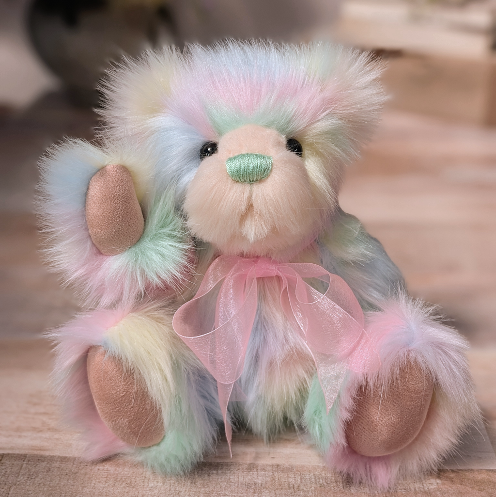 Handmade Pastel Rainbow Teddy Bear: One-of-a-Kind Plush Art
