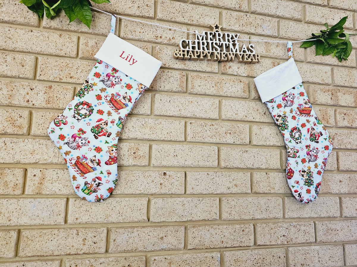 Personalized Quilted Christmas Stocking: Extra Long Kitten Design