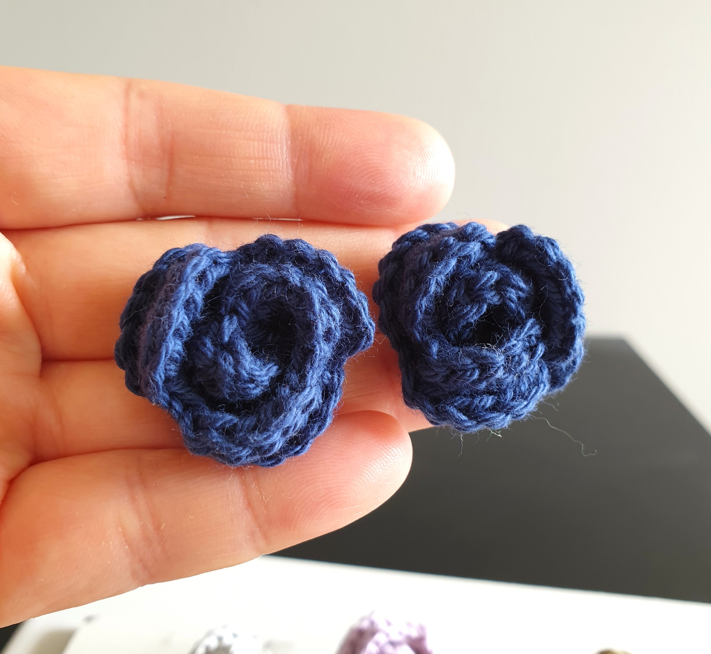 Small Hand Knitted Small Crochet Rose Flower Stud earrings : Red Pink Purple Brown Yellow Green
