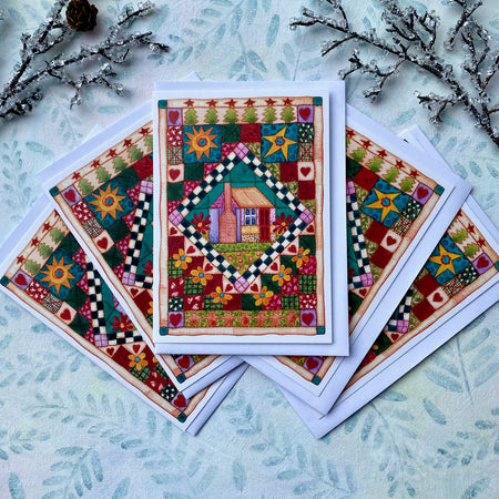 Cosy Patchwork House Christmas Greeting Card Pack	(xp-chxq)